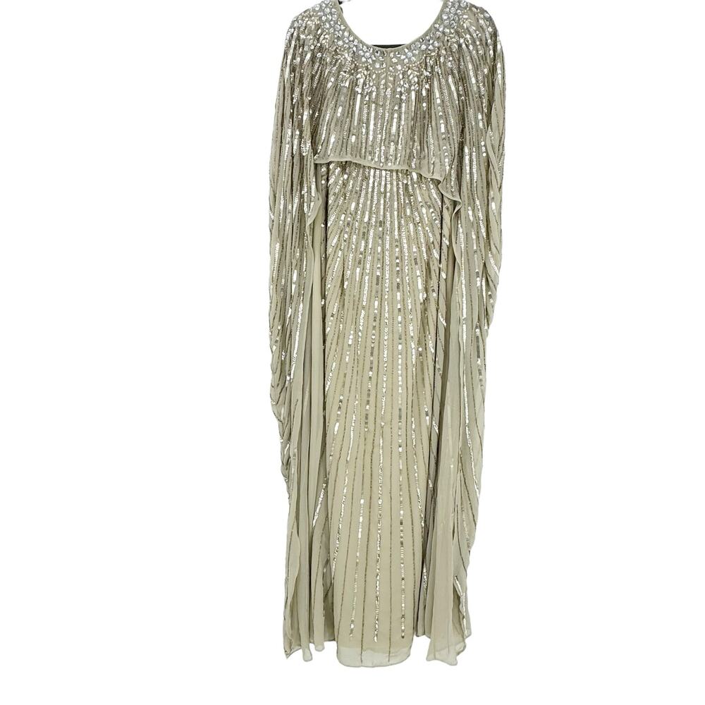 Mac Duggal Gold Sequin Cape-Back Maxi Dress - Picture 14 of 17